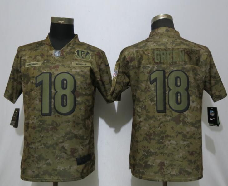 Women Cincinnati Bengals #18 Green Nike Camo Salute to Service Limited NFL Jersey->women nfl jersey->Women Jersey